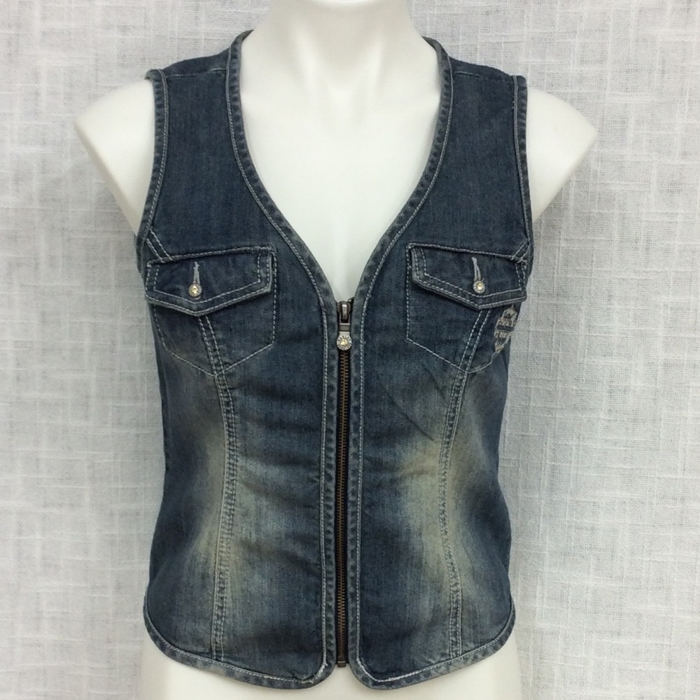 Harley Davidson Medium Denim Vest - Picture 2 of 16
